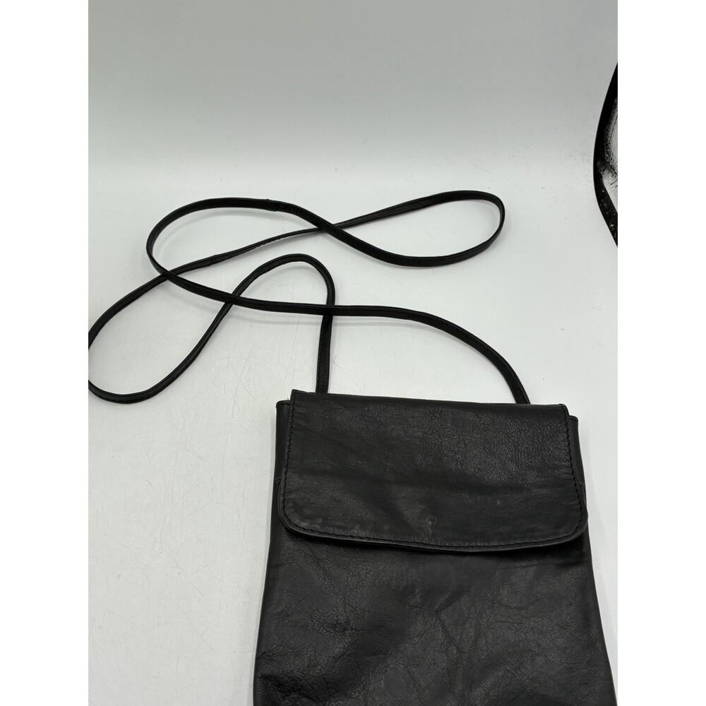 Vintage Genuine Leather Crossbody Bag Black Flap Front Small Purse Unbranded - Picture 6 of 8